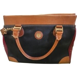 La Tour Effel Vintage Genuine Leather Black Red Brown Satchl Crossbody Purse Bag